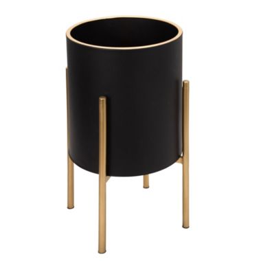 Kingston Living Set of 2 Black and Gold Solid Outdoor Planter on Stand 23". View a larger version of this product image.