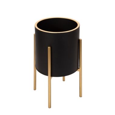 Kingston Living Set of 2 Black and Gold Solid Outdoor Planter on Stand 23". View a larger version of this product image.