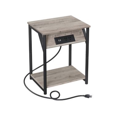 VASAGLE Side Table with Charging Station, End Table with USB Ports and Outlets, Nightstand for Living Room, Bedroom, Plug-in Series, Greige and Black. View a larger version of this product image.