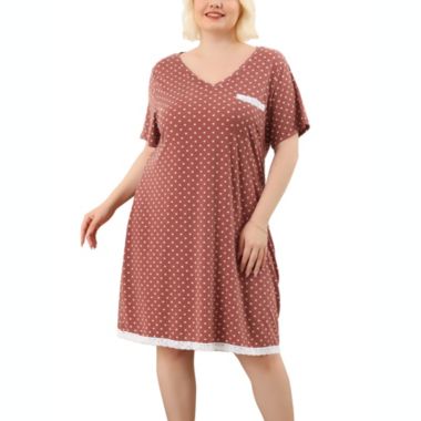 Agnes Orinda Women's Plus Size Nightgown Polka Dots Short Sleeve Pajamas Nightgowns, Leisure Polyester Round Neck Baby doll Sleepwear Cami Dress, 3X Dark Pink. View a larger version of this product image.