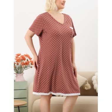 Agnes Orinda Women's Plus Size Nightgown Polka Dots Short Sleeve Pajamas Nightgowns, Leisure Polyester Round Neck Baby doll Sleepwear Cami Dress, 3X Dark Pink. View a larger version of this product image.