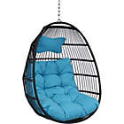 Alternate image 0 for Sunnydaze Outdoor Resin Wicker Patio Julia Hanging Basket Egg Chair Swing with Cushions and Headrest - Blue - 2pc