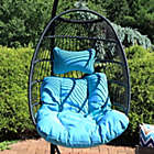 Alternate image 1 for Sunnydaze Outdoor Resin Wicker Patio Julia Hanging Basket Egg Chair Swing with Cushions and Headrest - Blue - 2pc