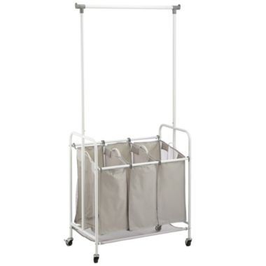 mDesign Portable Laundry Sorter with Wheels and Steel Hanging Bar. View a larger version of this product image.