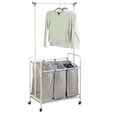 mDesign Portable Laundry Sorter with Wheels and Steel Hanging Bar. View a larger version of this product image.