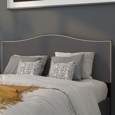 Flash Furniture Lexington Upholstered Queen Size Headboard with Accent Nail Trim in Dark Gray Fabric. View a larger version of this product image.