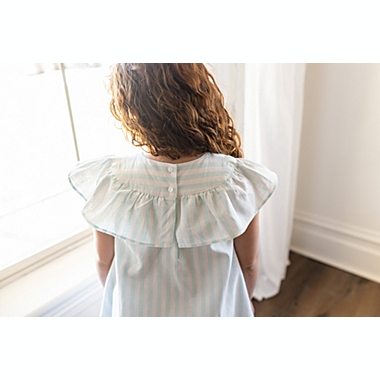 Hope & Henry Girls&#39; Ruffle Yoke A-Line Dress (Mint Cabana Stripe, 12-18 Months). View a larger version of this product image.