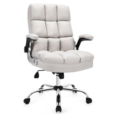 Slickblue Adjustable Swivel Office Chair with High Back and Flip-up Arm for Home and Office-Beige. View a larger version of this product image.