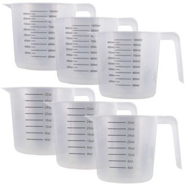 U.S. Kitchen Supply&reg; - 32 oz (1000 ml) Plastic Graduated Measuring Cups with Pitcher Handles (Pack of 6), 4 Cup Capacity, Ounce Markings, Measure Mix. View a larger version of this product image.