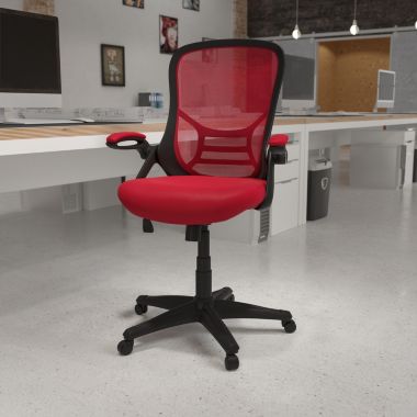 Flash Furniture Porter High Back Red Mesh Ergonomic Swivel Office Chair with Black Frame and Flip-up Arms. View a larger version of this product image.