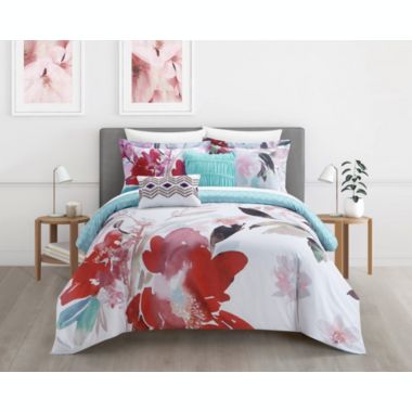 Chic Home Waldorf Reversible Comforter Set Floral Watercolor Design Bedding - Decorative Pillows Shams Included - 5 Piece - King 106x92", Multi. View a larger version of this product image.