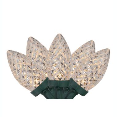 Northlight 100ct Warm White LED Faceted C9 Christmas Lights, 66ft Green Wire. View a larger version of this product image.