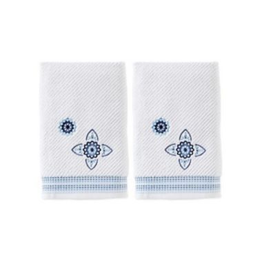 Saturday Knight Ltd Kali Embroidered Medallion Bath Hand Towel Set - 2 Piece - 16x26", White. View a larger version of this product image.
