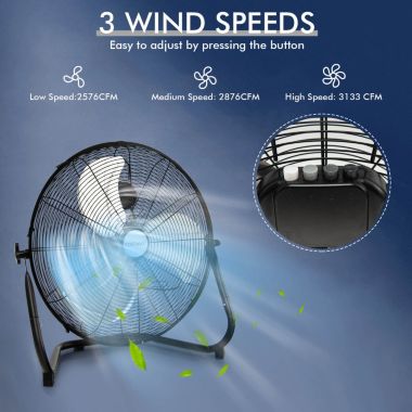 Slickblue 20 Inch High-Velocity Floor Fan with 3 Wind Speeds-Black. View a larger version of this product image.