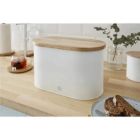 Alternate image 1 for Swan - Nordic Collection Bread Bin with Bamboo Lid, 15cm x 15cm x 35cm, Matte White