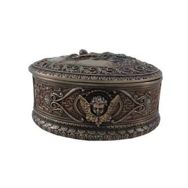 Veronese Design Ornate Bronze St. Michael Bas Relief Oval Trinket Box. View a larger version of this product image.