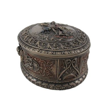 Veronese Design Ornate Bronze St. Michael Bas Relief Oval Trinket Box. View a larger version of this product image.