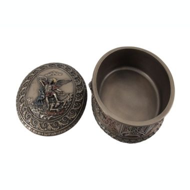 Veronese Design Ornate Bronze St. Michael Bas Relief Oval Trinket Box. View a larger version of this product image.