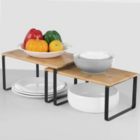 Alternate image 3 for SONGMICS Cabinet Shelf Organizer, Set of 2 Kitchen Counter Shelves, Stackable, Expandable Spice Rack for Pantry, Metal and Bamboo, Black and Natural