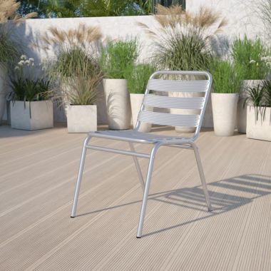 Flash Furniture Lila Commercial Aluminum Indoor-Outdoor Restaurant Stack Chair with Triple Slat Back. View a larger version of this product image.