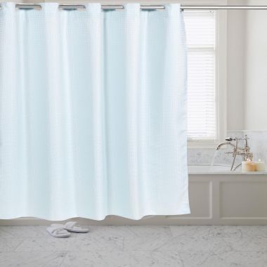 Carnation Home Fashions Pre Hooked T Waffle Weave Fabric Shower Curtain - Spa Blue 70" x 75". View a larger version of this product image.