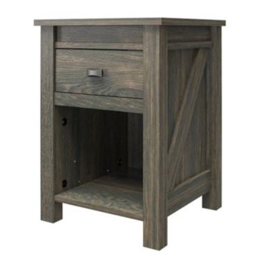 Slickblue Farmhouse 1-Drawer Bedroom Nightstand with Open Shelf in Rustic Grey Oak. View a larger version of this product image.
