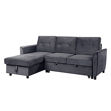 Contemporary Home Living 83" Gray Solid Reversible Sleeper Sectional Sofa with Storage Chaise. View a larger version of this product image.