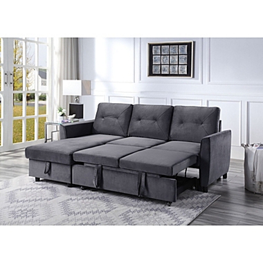 Contemporary Home Living 83" Gray Solid Reversible Sleeper Sectional Sofa with Storage Chaise. View a larger version of this product image.