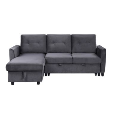 Contemporary Home Living 83" Gray Solid Reversible Sleeper Sectional Sofa with Storage Chaise. View a larger version of this product image.