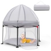 Slickblue 53 Inch Outdoor Baby Playpen with Canopy and Carrying Bag Portable Play Yard Toddlers-Gray