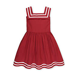 Hope & Henry Girls' Square Sailor Collar Dress (Red Dobby Stripe, 6-12 Months)