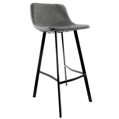 Elama Faux Leather Bar Stool in Gray with Black Legs. View a larger version of this product image.