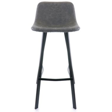Elama Faux Leather Bar Stool in Gray with Black Legs. View a larger version of this product image.