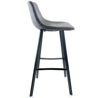 Elama Faux Leather Bar Stool in Gray with Black Legs. View a larger version of this product image.