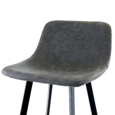 Elama Faux Leather Bar Stool in Gray with Black Legs. View a larger version of this product image.