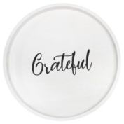 Elegant Designs Decorative 13.75" Round Wood Serving Tray with Handles, "Grateful"