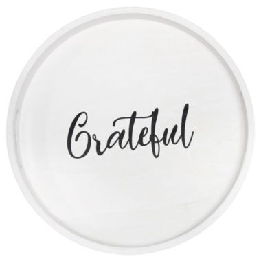 Elegant Designs Decorative 13.75" Round Wood Serving Tray with Handles, "Grateful". View a larger version of this product image.