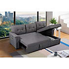 Alternate image 3 for Contemporary Home Living 86" Gray Linen Reversible Sleeper Sectional Sofa with Storage Chaise, USB Charging Ports and Pocket