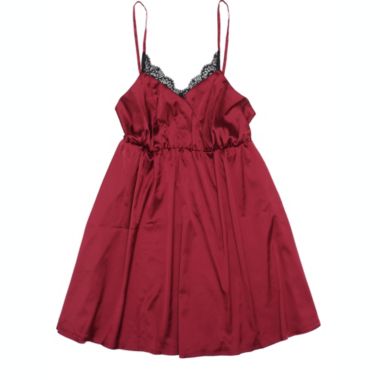 Agnes Orinda Plus Size Sleep Dress for Women, Camisole Side Slit Lace Trim V Neck Satin Lingerie Night Gowns, Burgundy 1X. View a larger version of this product image.