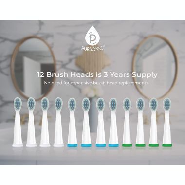 Pursonic Whitening USB Rechargeable Sonic Toothbrush-12 Brush Heads!- 38,000 Brush Strokes Per Minute-3 Brushing Modes with 2 Minute Auto Timer (White). View a larger version of this product image.