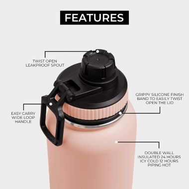 BOZ Stainless Steel Water Bottle XL - Blush Pink (1 L / 32oz) Wide Mouth, BPA Free, Vacuum Double Wall Insulated. View a larger version of this product image.