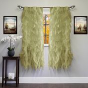 Sweet Home Collection   Chic Sheer Voile Vertical Ruffled Tier Window Curtain Panel, 63" Long, Sage