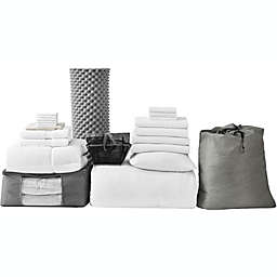 College Dorm Upgraded Pack - Twin XL Bedding Basics & More - Bare Bottom White Color Set