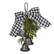 Melrose 13" Black and White Gingham Tie with Bells Christmas Door Hanger