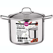 Gourmet Edge Stock Pot - Stainless Steel Cooking Pot with Lid, Cookware, Silver - 12 Quarts