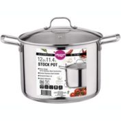Gourmet Edge Stock Pot - Stainless Steel Cooking Pot with Lid, Cookware, Silver - 12 Quarts