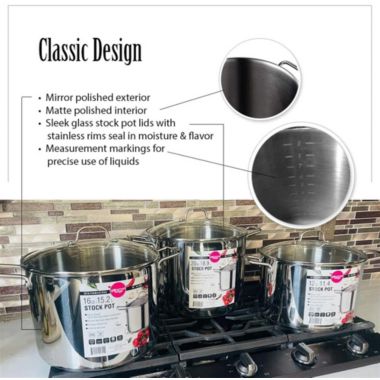 Gourmet Edge Stock Pot - Stainless Steel Cooking Pot with Lid, Cookware, Silver - 12 Quarts. View a larger version of this product image.