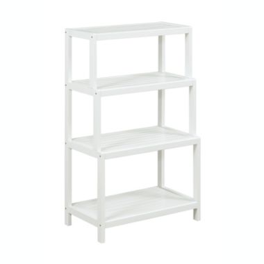 NewRidge Home Goods Solid Wood Dunnsville 4-Tier Step Back Shelf Bookcase -White. View a larger version of this product image.