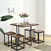 Costway 5pcs Compact Dining Table and 4 Stools Set in Walnut