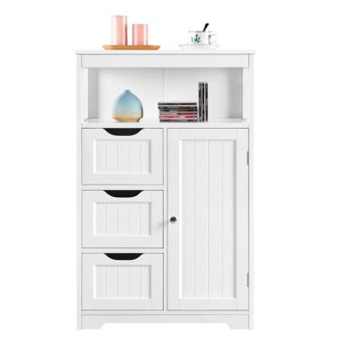 Yaheetech Wooden Bathroom Floor Cabinet Storage Organizer W/ Drawers in White. View a larger version of this product image.